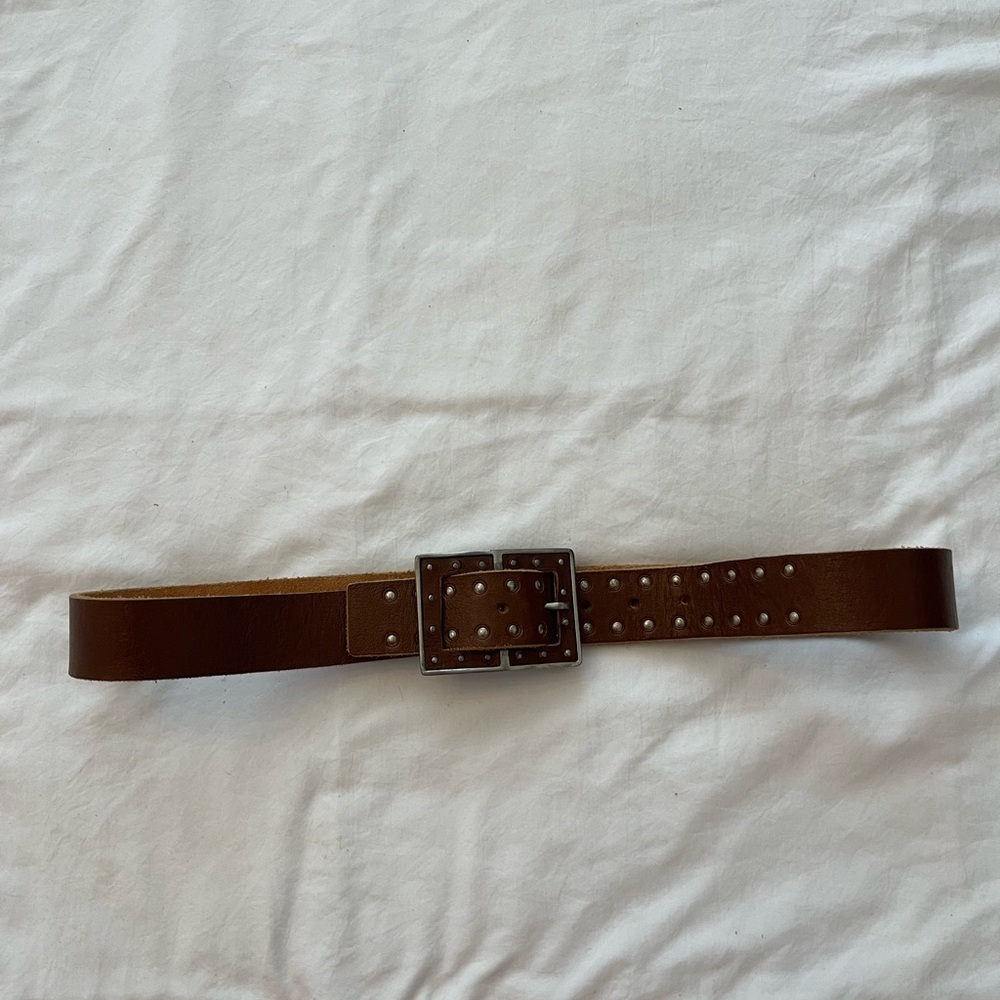 Mango Brown Leather Belt with Decorative Perforations